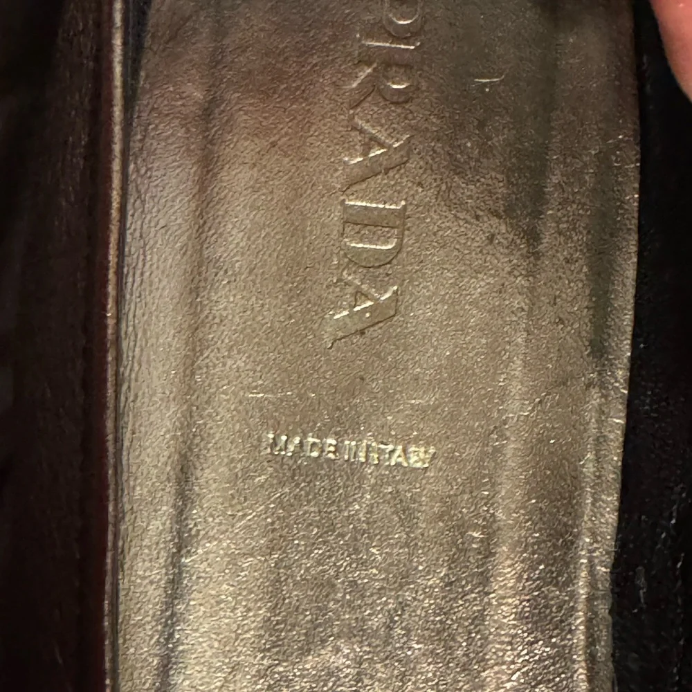 Prada Metallic Gold Pebbled Leather Penny Loafers - Picture 2 of 6